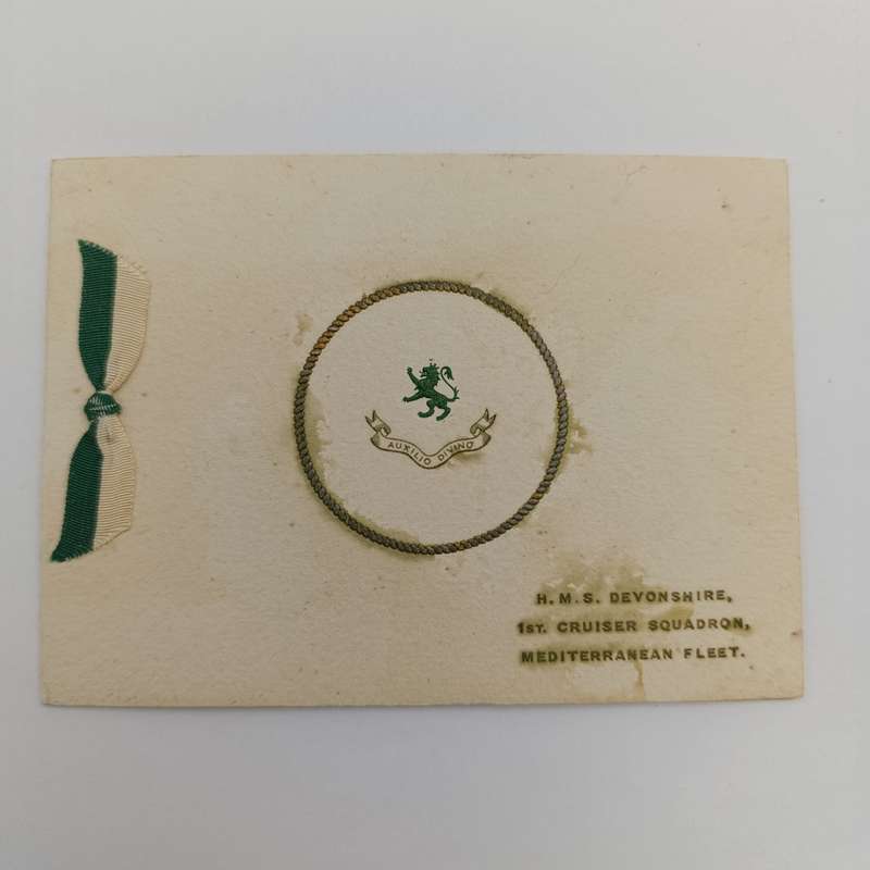 WW1 H.M.S Devonshire 1st Cruiser Squadron Mediterranean fleet Christmas greetings card