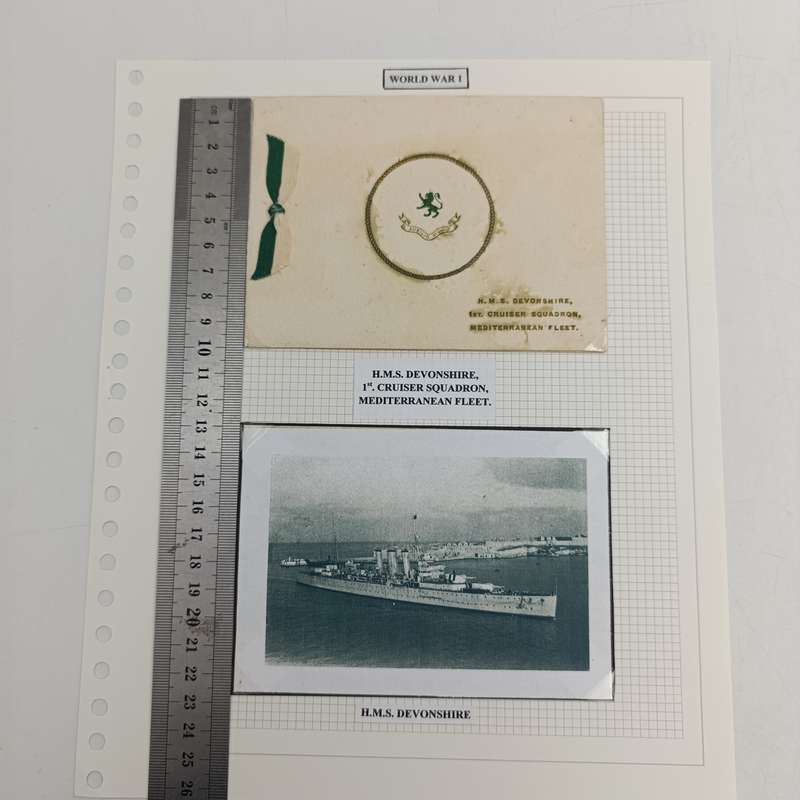 WW1 H.M.S Devonshire 1st Cruiser Squadron Mediterranean fleet Christmas greetings card
