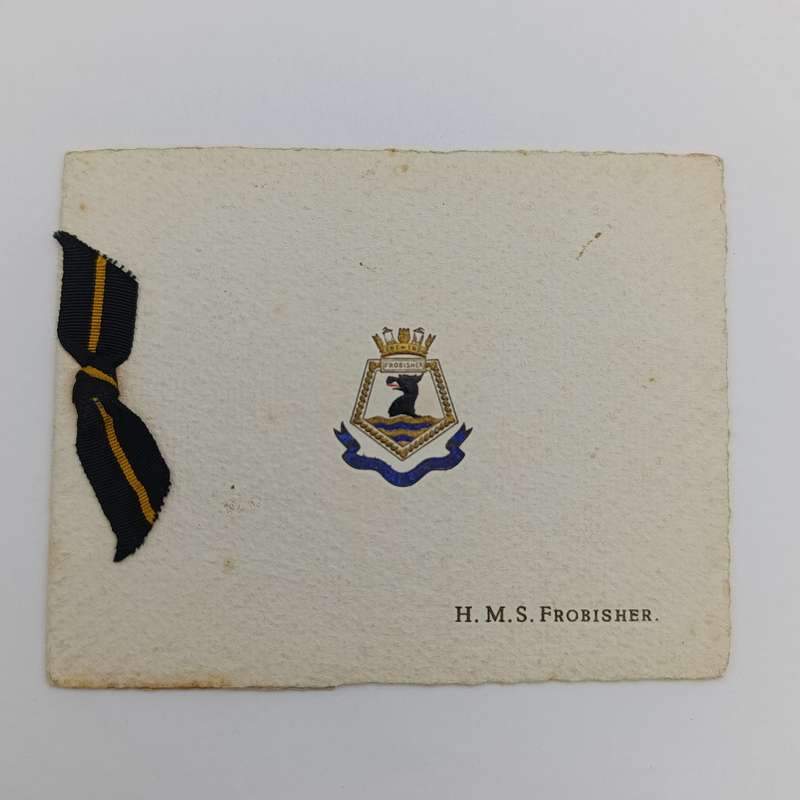 WW1 H.M.S Frobisher Christmas Greetings card - backpage cut in half