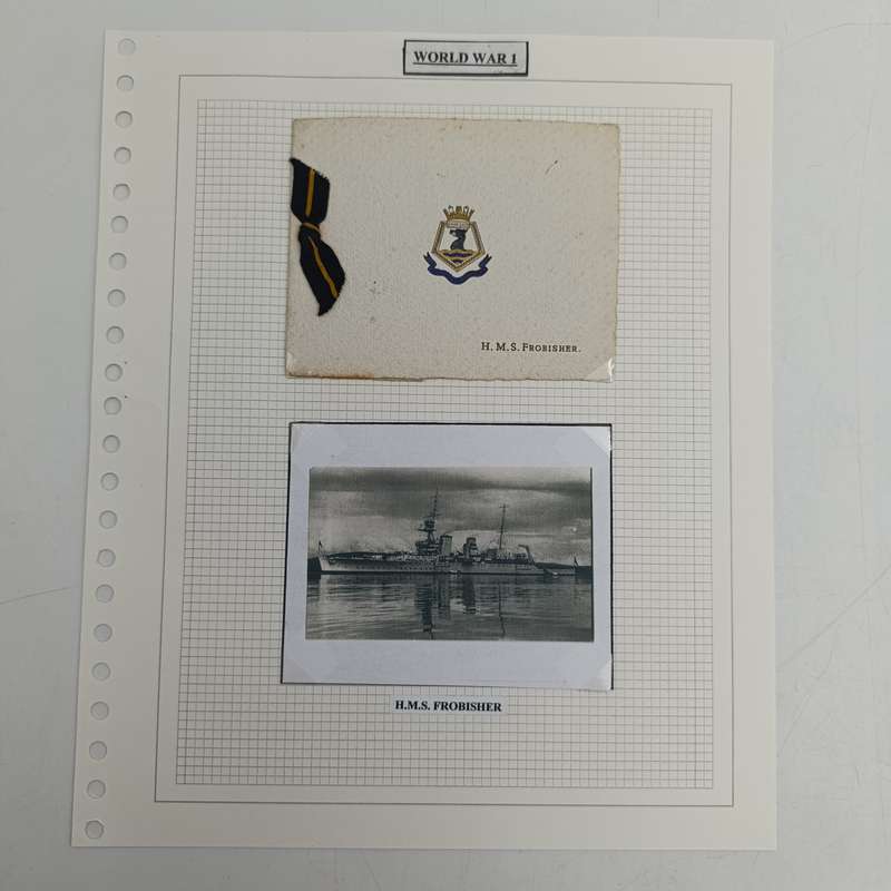 WW1 H.M.S Frobisher Christmas Greetings card - backpage cut in half