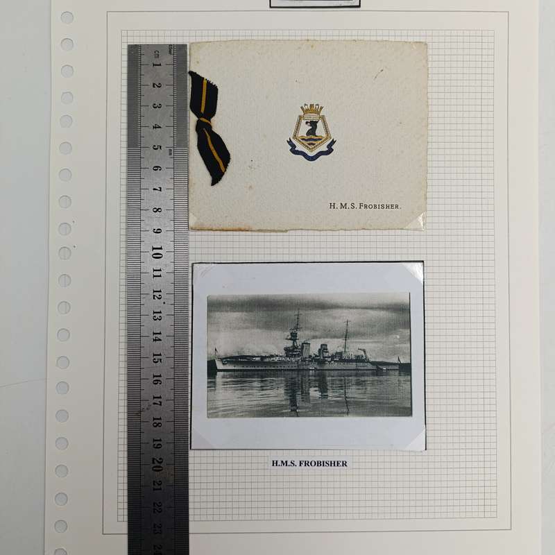 WW1 H.M.S Frobisher Christmas Greetings card - backpage cut in half
