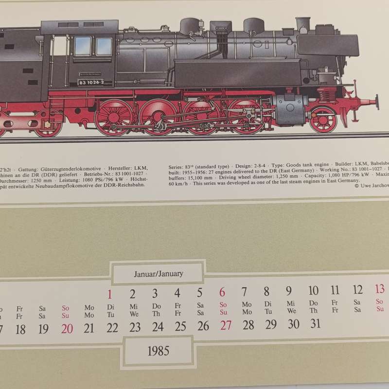 1985 Veterans of the Rail Calendar by UWE Jarchow - German and English