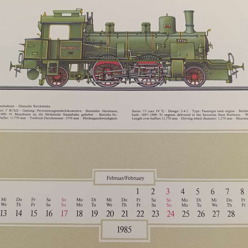 1985 Veterans of the Rail Calendar by UWE Jarchow - German and English