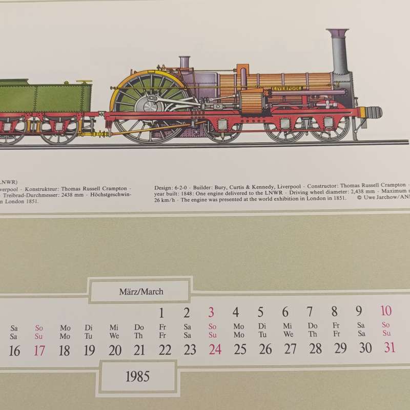 1985 Veterans of the Rail Calendar by UWE Jarchow - German and English