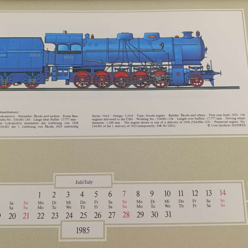 1985 Veterans of the Rail Calendar by UWE Jarchow - German and English