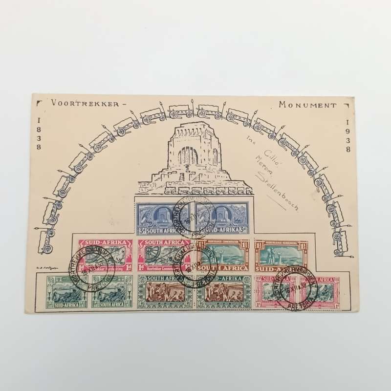 South Africa 16 December 1938 Voortrekker Centenary cover with SACC 75-80 used pairs