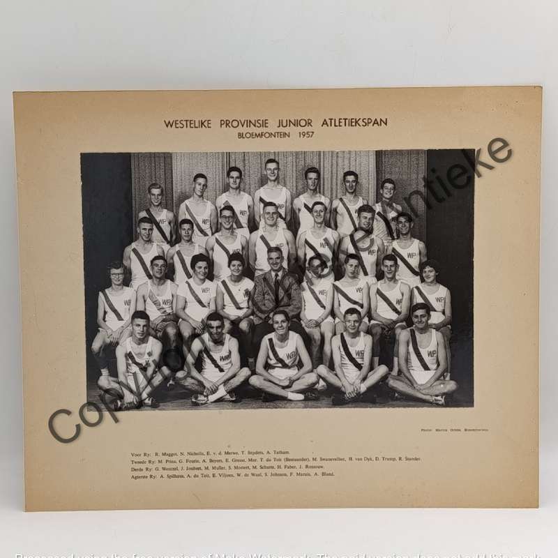 1957 Western Province Junior Athletics team photo with names