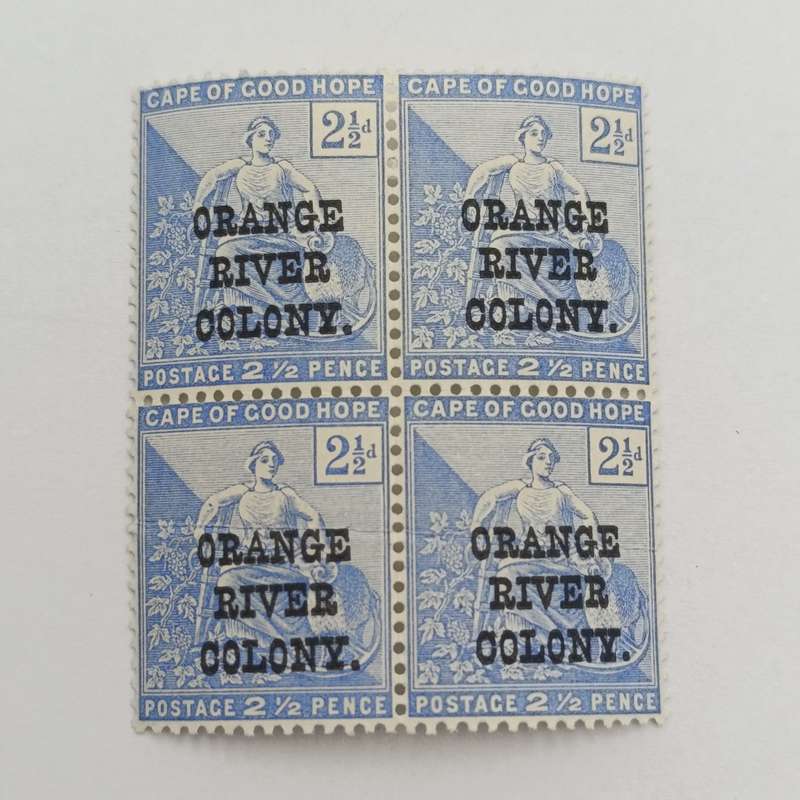 Orange River colony 2 1/2d Block of 4 Paper flaw bottom stamps