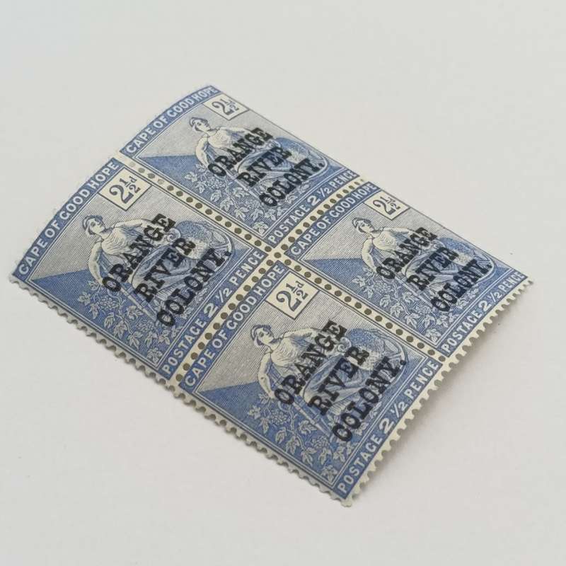 Orange River colony 2 1/2d Block of 4 Paper flaw bottom stamps