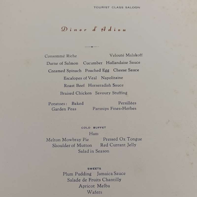 1960 Union Castle menu for RMS Edenburgh Castle with signatures of 11 friends