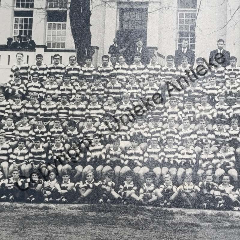 Vintage photo of Boys High school in Paarl - all rugby players and some teachers in front