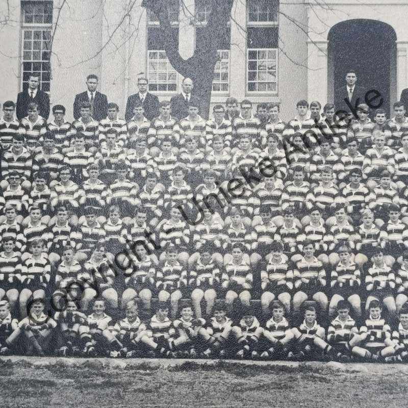 Vintage photo of Boys High school in Paarl - all rugby players and some teachers in front