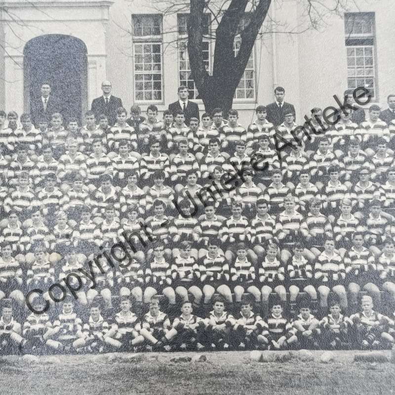Vintage photo of Boys High school in Paarl - all rugby players and some teachers in front