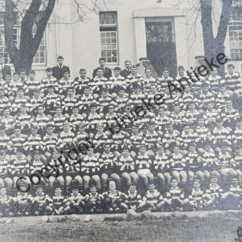 Vintage photo of Boys High school in Paarl - all rugby players and some teachers in front
