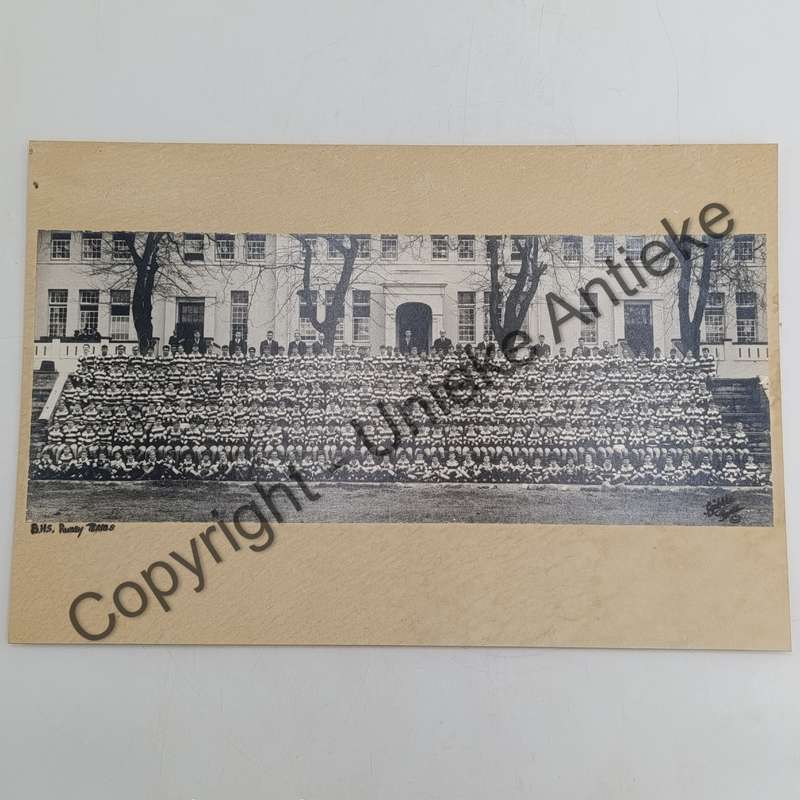 Vintage photo of Boys High school in Paarl - all rugby players and some teachers in front