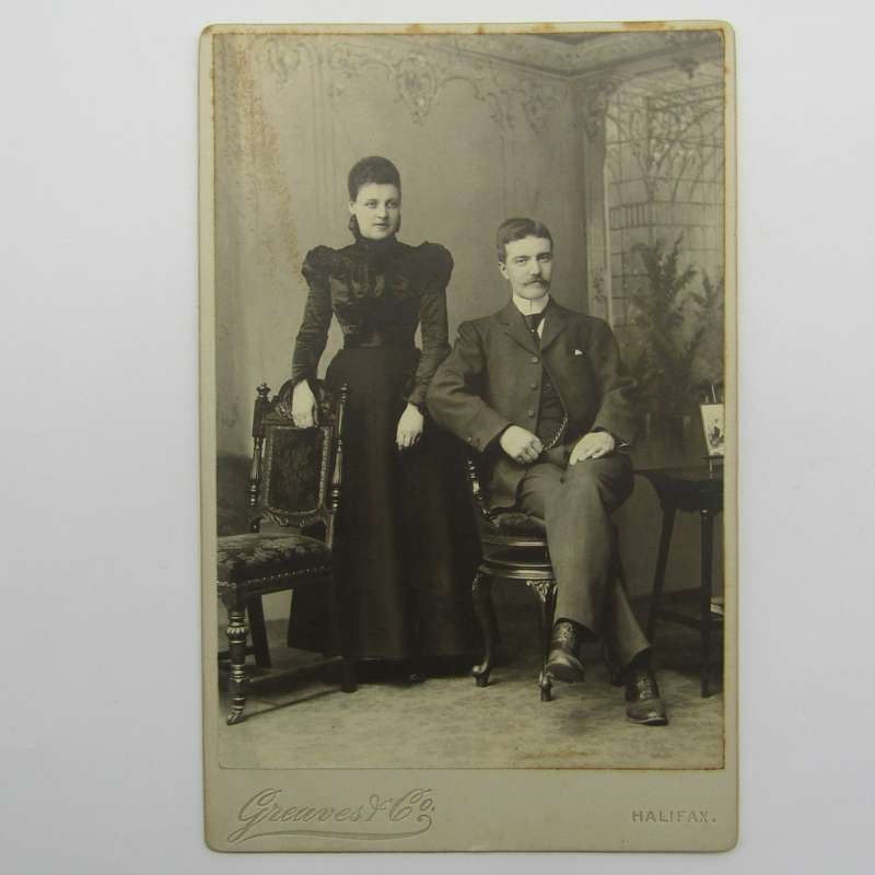 Photo of couple taken in the 1800's by Greaves and Co in Halifax, UK