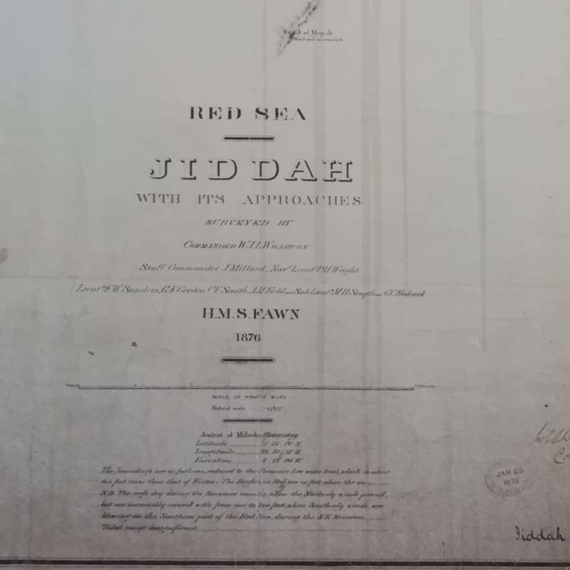 Copy of 1876 Depth Chart map of the Red Sea at Jiddah with it's approaches from H.M.S Fawn