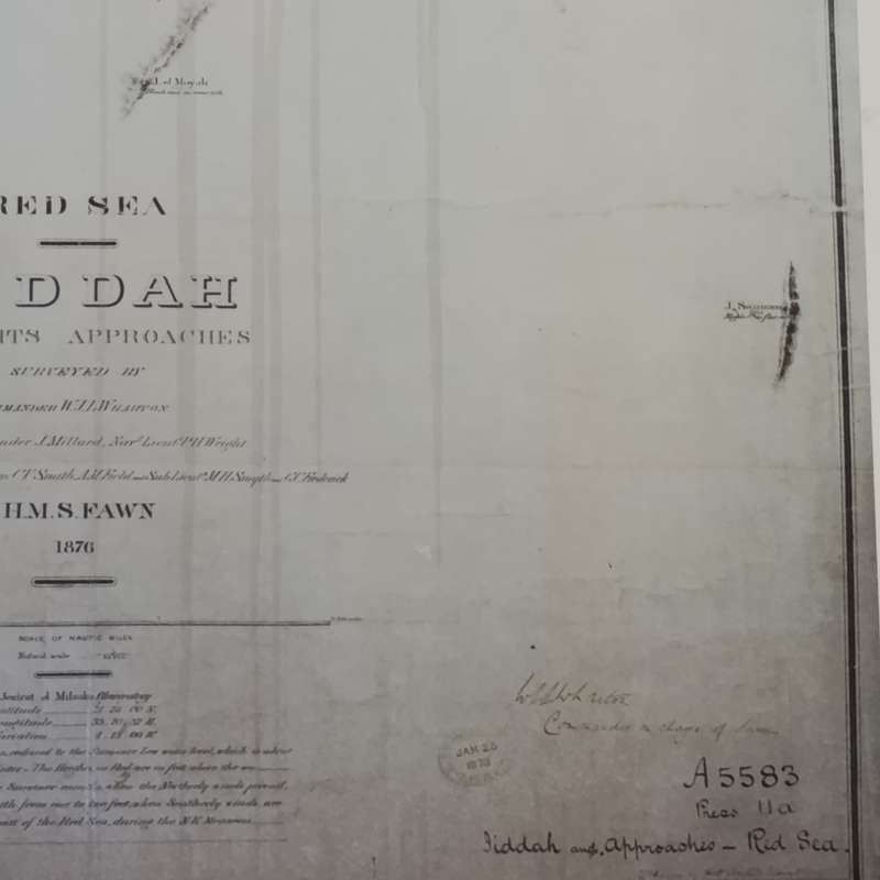 Copy of 1876 Depth Chart map of the Red Sea at Jiddah with it's approaches from H.M.S Fawn