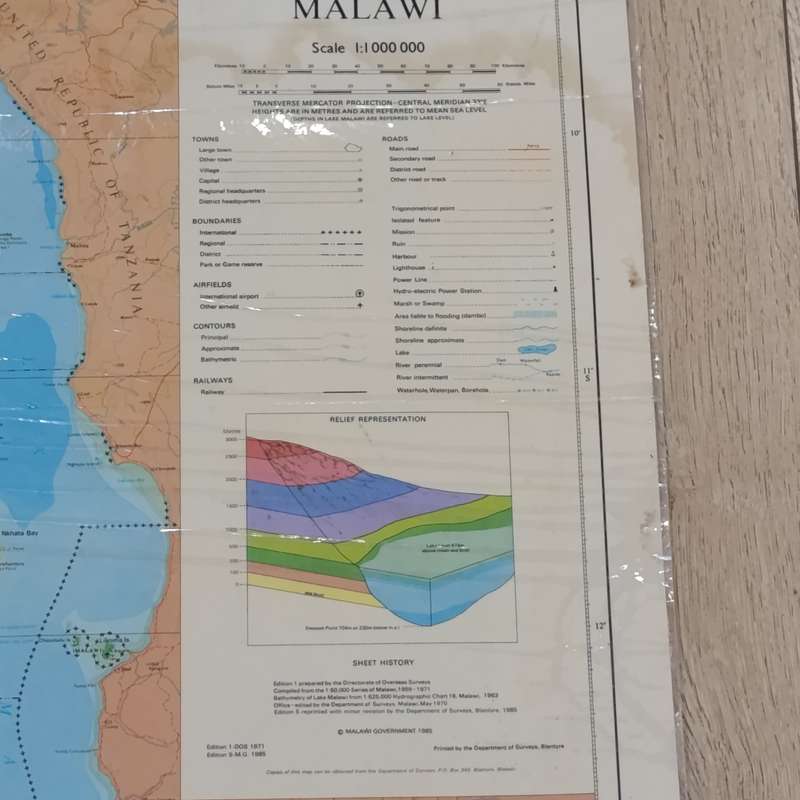 1985 Map of Malawi - Scale 1:1000 000