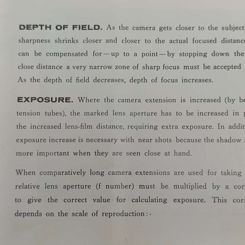 ASAHI Pentax original manual for Extension tubes, Bellows, Microscope adapter