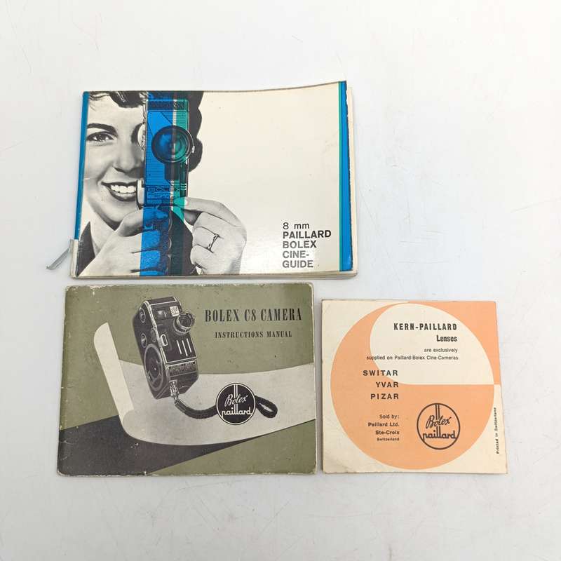Lot of 3 Bolex paillard booklets - 8mm cineguide, lenses, C8 camera