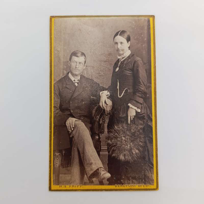 Late 1800's photo of young couple taken by HE Fripp of Beaufort West, South Africa
