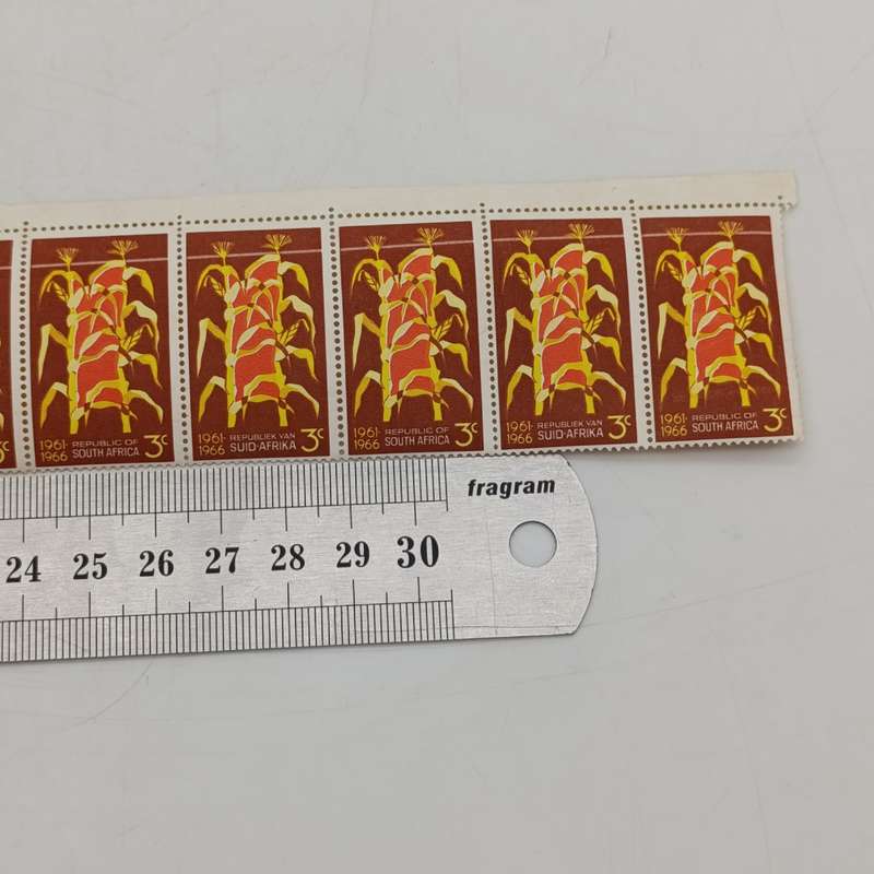 South Africa 1966 Republic Anniversary 3c (SG 264) unused strip of 15 - 14 with white line printing