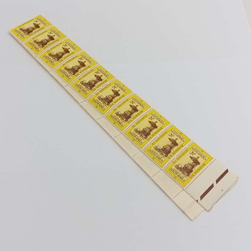 SACC 252 - 300 year Dutch Reformed Church 2 1/2c stamp - strip of 20 with white line through stamps