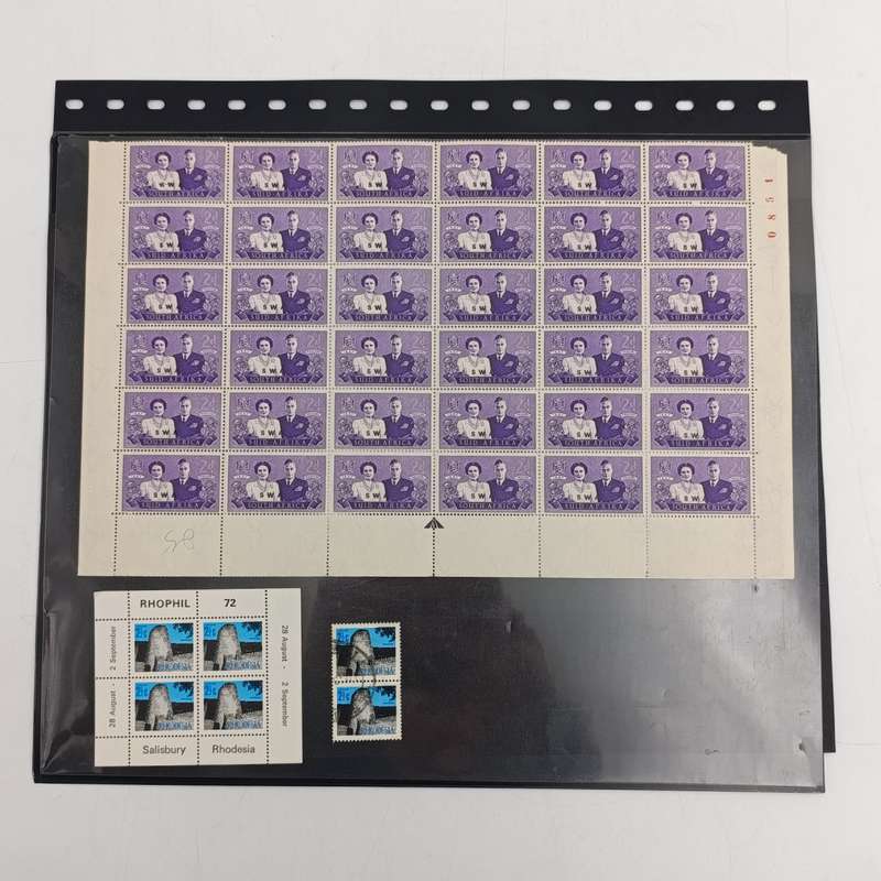 1947 Royal visit to South Africa 2d Part sheet of stamps - Top left stamp with ink flaw _S of SWA._