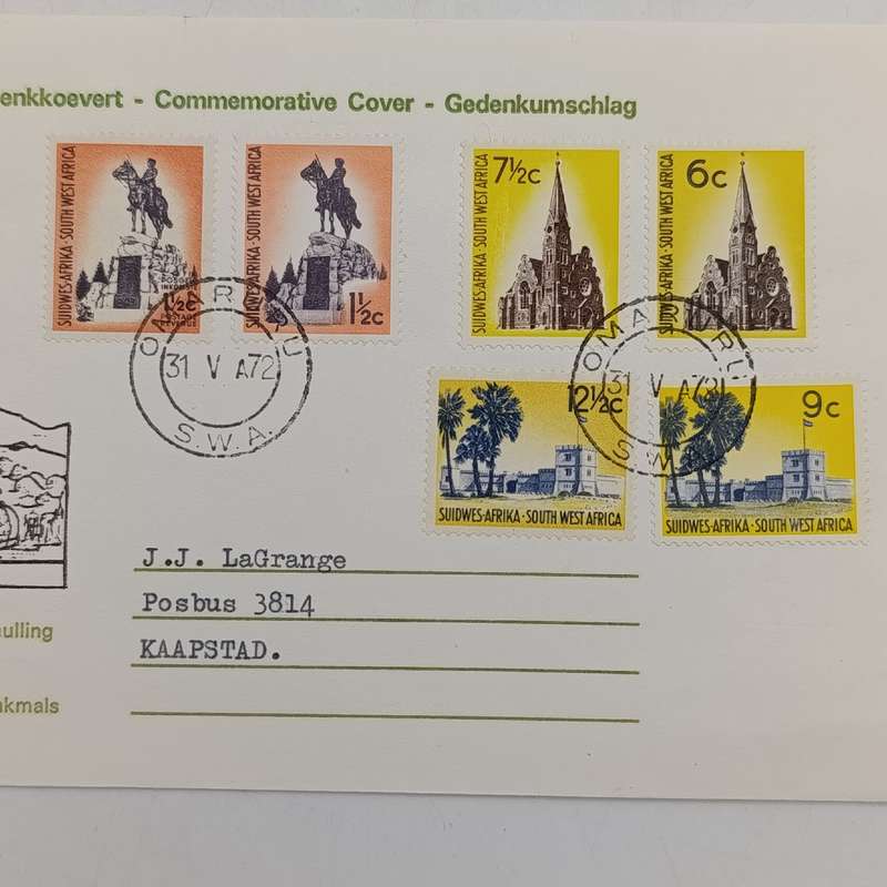 South West Africa Omaruru 1972 Commemorative cover with 6 SWA stamps