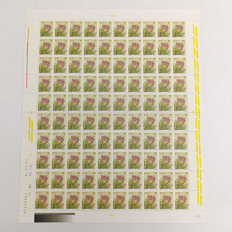 1977 South Africa Full page of 1 cent stamps - protea unmounted mint