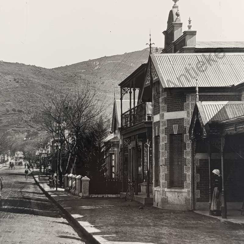Antique photo of Lady Grey street, Paarl - taken towards Paarl Mountain - circa 1910