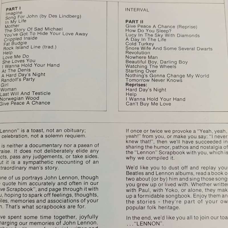 Brochure for the Des & Dawn Lindberg show Lennon signed by most of the Stars of the show