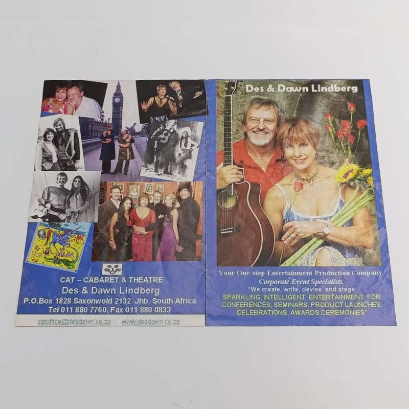 Des & Dawn Lindberg brochure for the Cat-Caberet & Theatre in Johannesburg