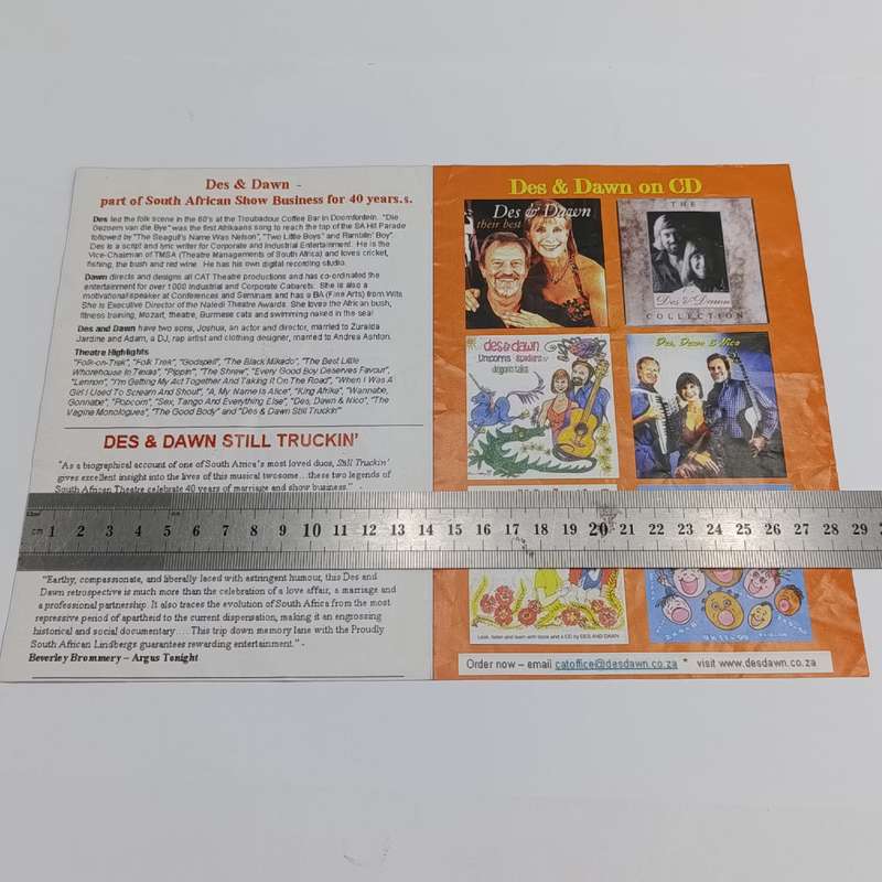 Des & Dawn Lindberg brochure for the Cat-Caberet & Theatre in Johannesburg
