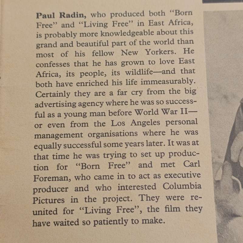 Original Columbia pictures brachure for the film Living Free