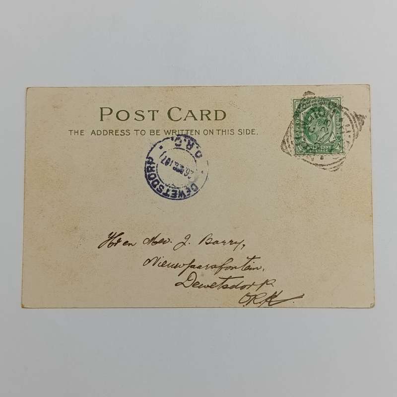 1907 Christmas postcard sent from Wellington Cape Colony to Dewetsdorp - Orange River Colony