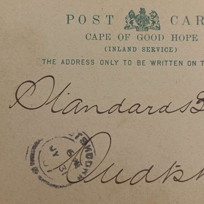 1907 Attractive pre-franked half penny postcard Cape of Good Hope Inland service