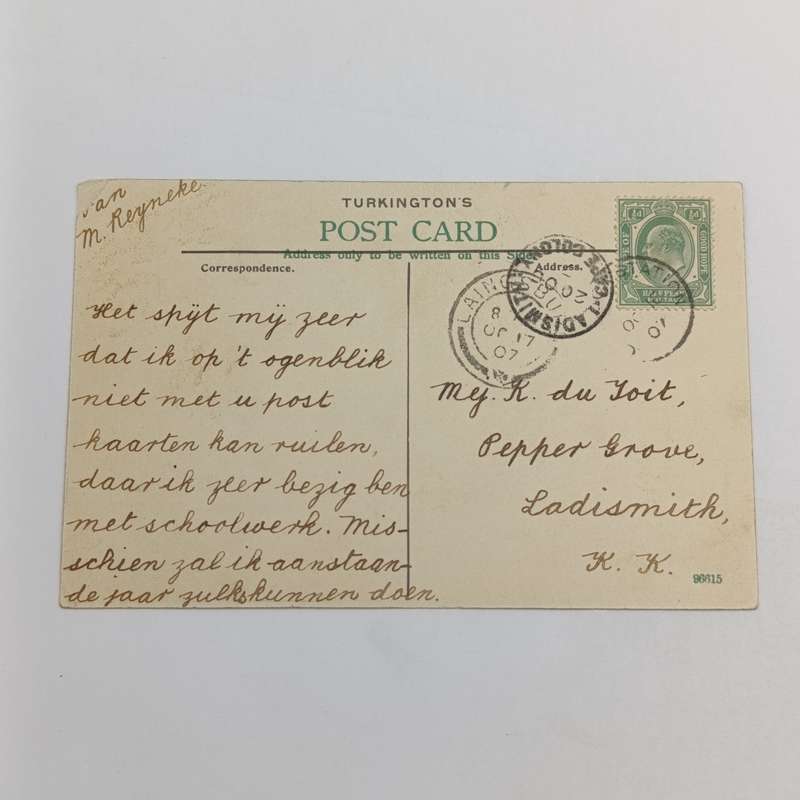 1907 Early Afrikaans Cape Colony postcard from Cradock station through Laingsburg to Ladismith