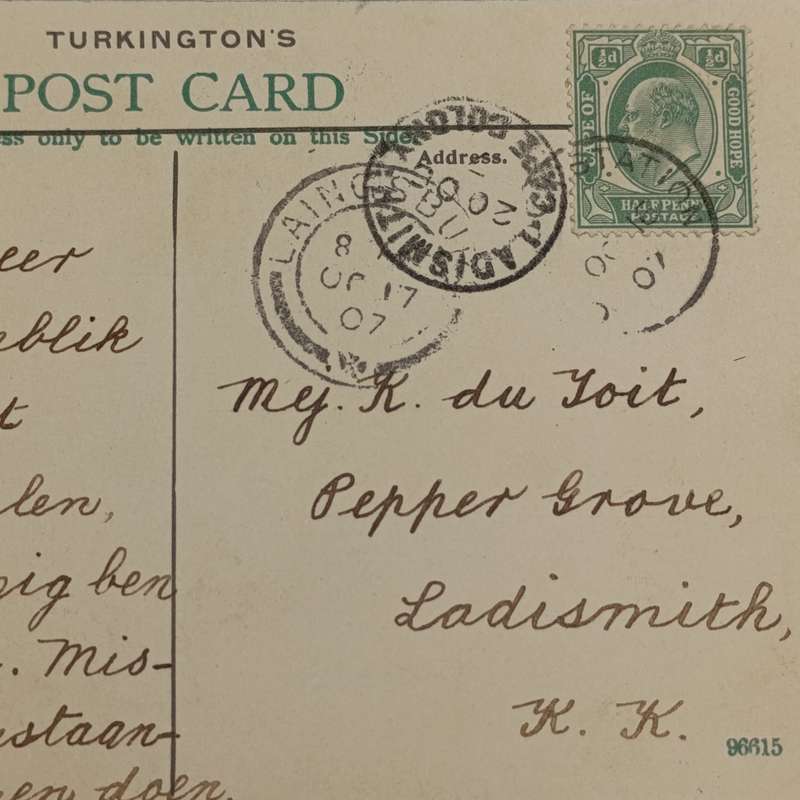 1907 Early Afrikaans Cape Colony postcard from Cradock station through Laingsburg to Ladismith