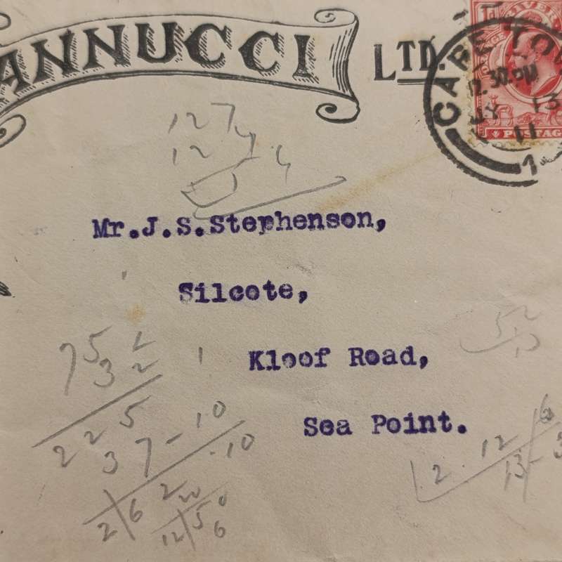 Letter set in Nannucci Stationary from Cape Town to sea Point in 1911