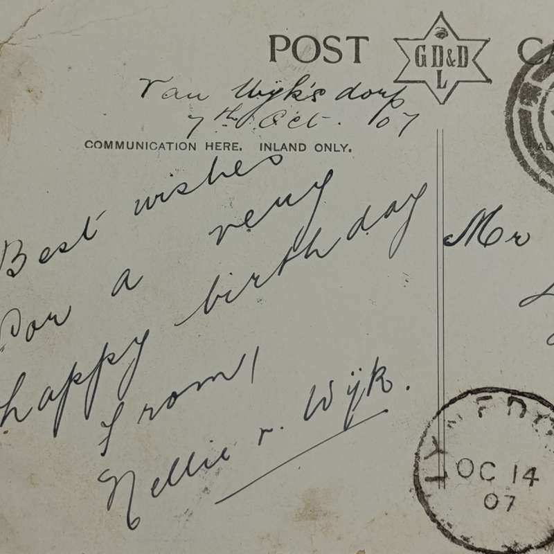 1907 Postcard sent from Vanwyksdorp to Lynedoch, Stellenbosch, Cape Colony