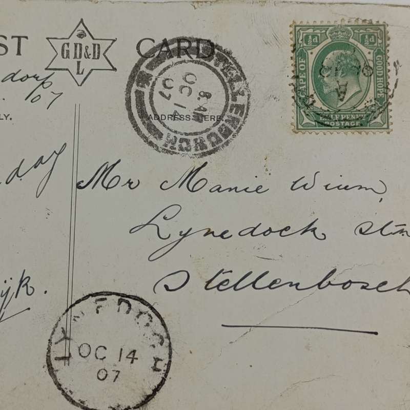 1907 Postcard sent from Vanwyksdorp to Lynedoch, Stellenbosch, Cape Colony