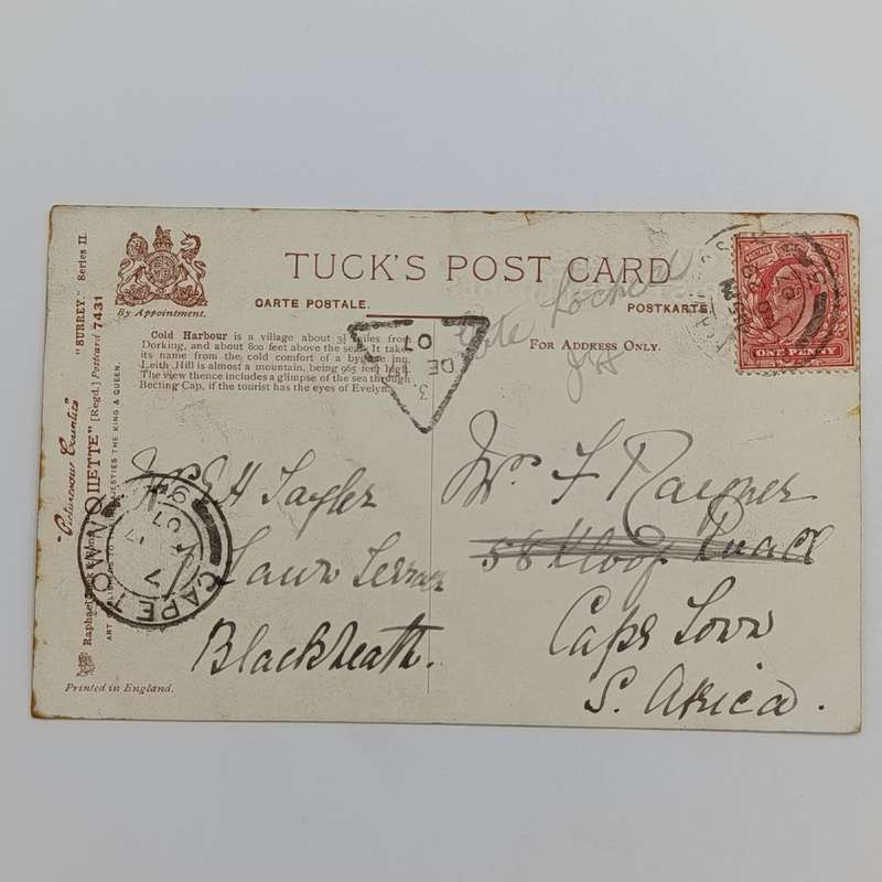 1907 Postcard sent from Blackheath England to Cape Town South Africa