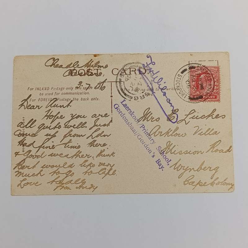 1906 Postcard from Stockpart, England to Wynberg, Cape Colony