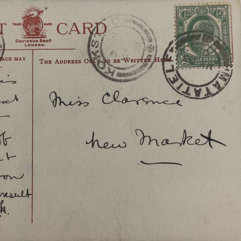 1908 Postcard from Matatiele, through Kokstad to Newmarket (East Griqualand postmarks)