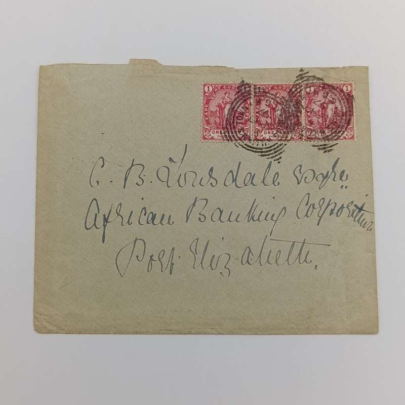 1897 letter from King Williams Town to Port Elizabeth - square cancels front on stamps
