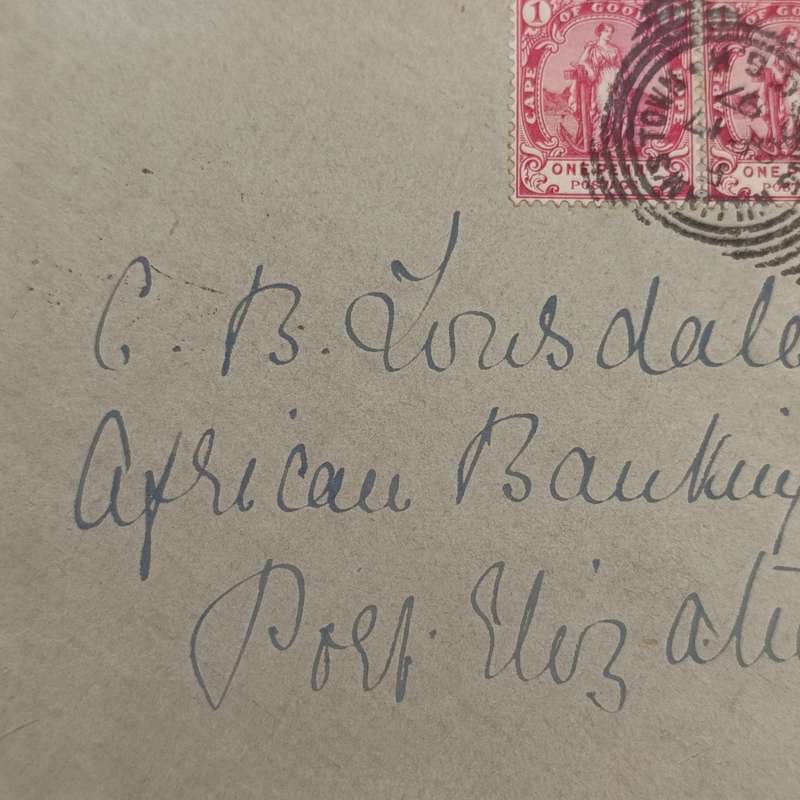 1897 letter from King Williams Town to Port Elizabeth - square cancels front on stamps
