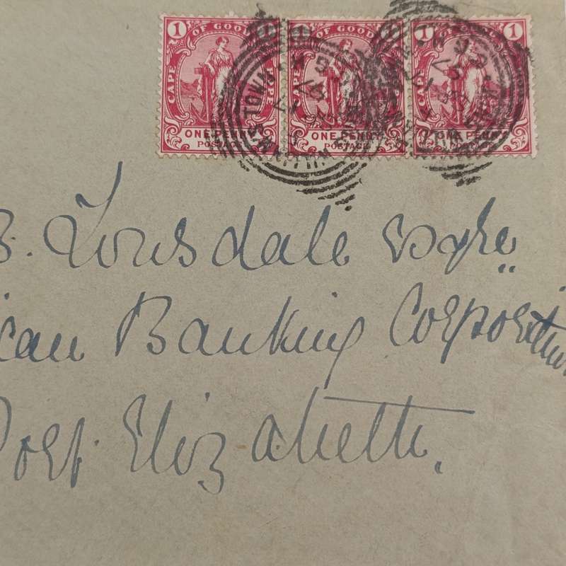 1897 letter from King Williams Town to Port Elizabeth - square cancels front on stamps