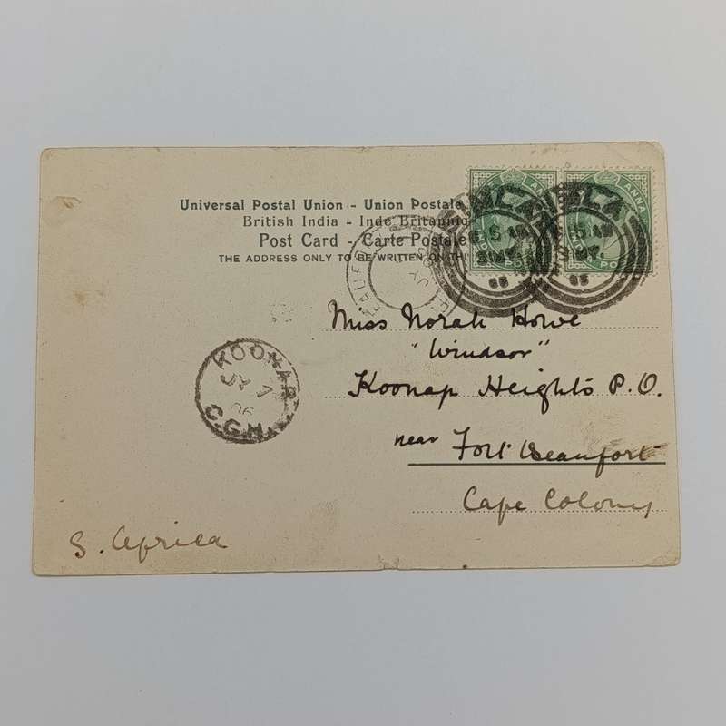 1906 Postcard from SIMLA, India to Koonap, Cape of Good Hope through Fort Beaufort